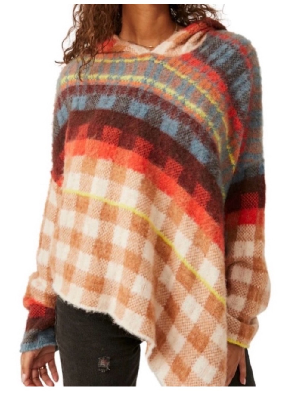 $198 Free People Ainsley Poncho hooded sweater S